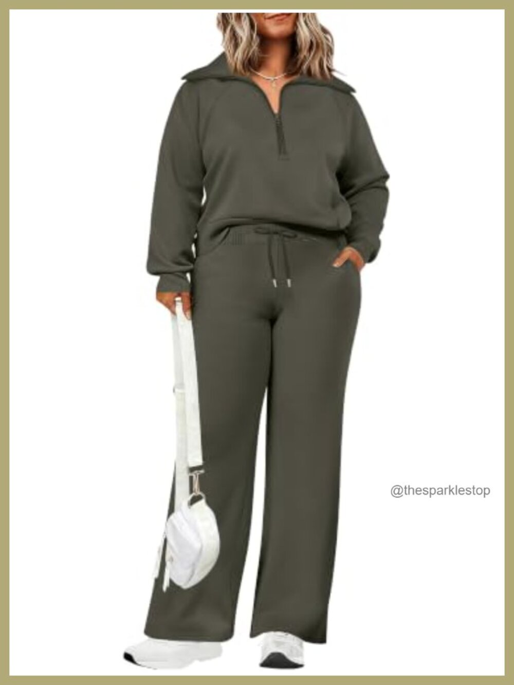 Women Plus Size 2 Piece Lounge Sweatsuit Cotton Blend Wide Leg Pants Set